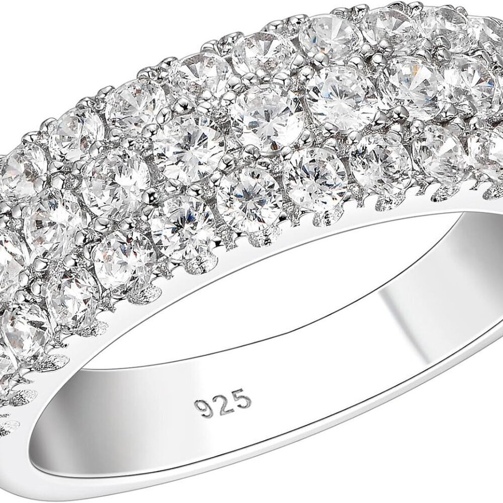 Sterling Silver Eternity Ring Women CZ Three Row Wedding Band Size 8